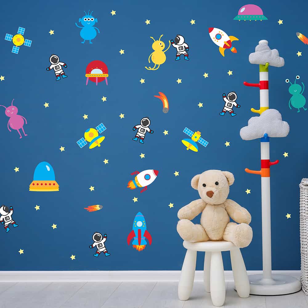Alien Astronaut Party Pattern Wall Decal on wall