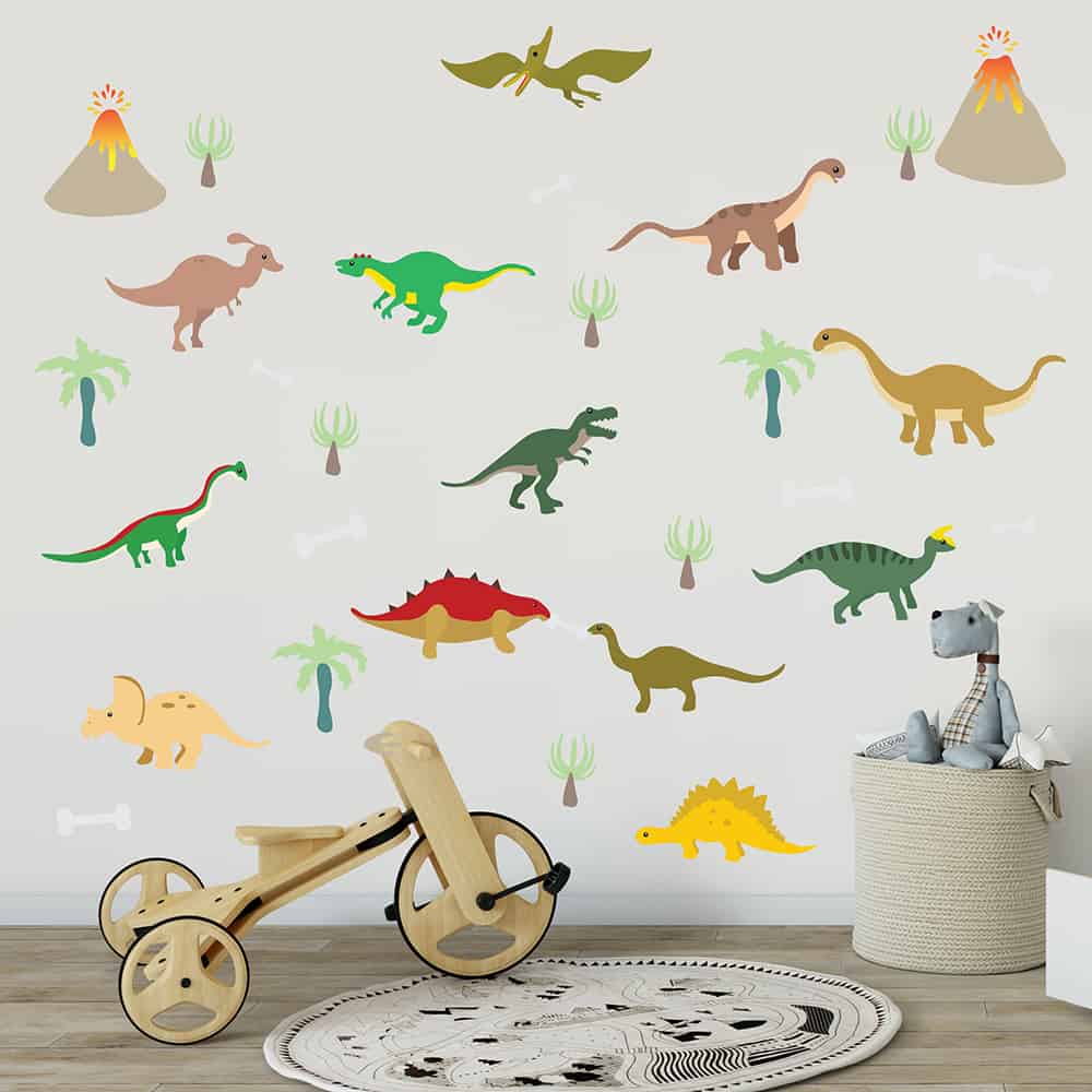 Dinosaurs and Landscape Wall Decal on wall
