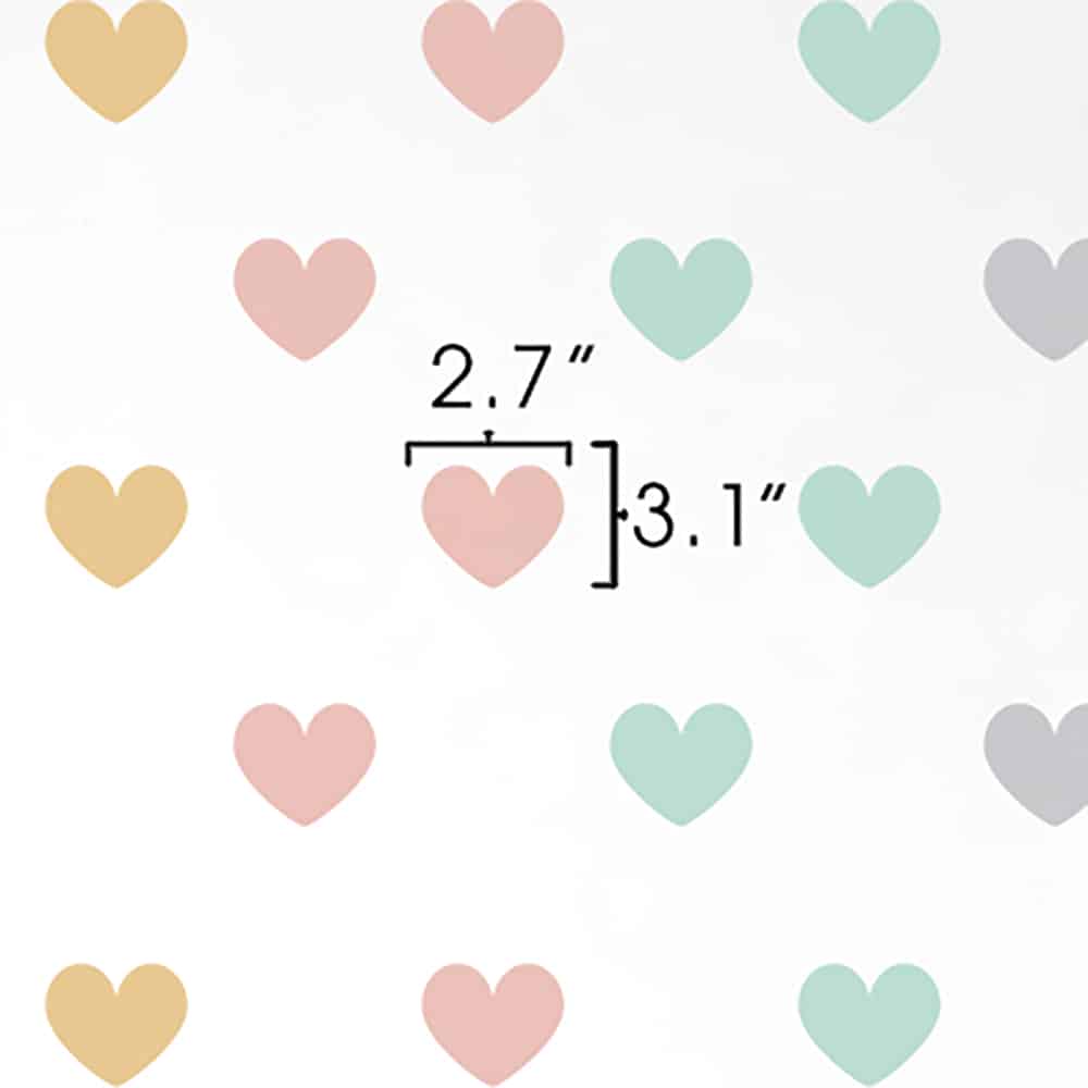 Hearts Hipster Pastel Wall Decal dimensions
