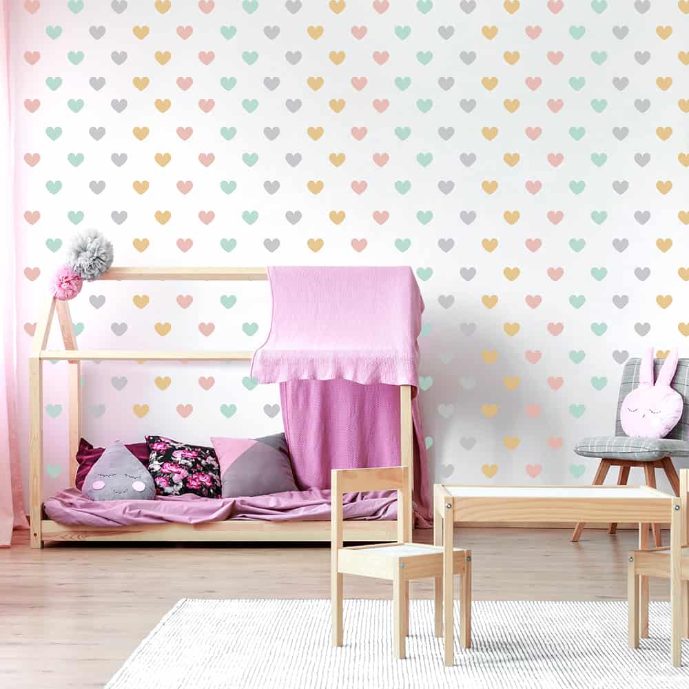Hearts Hipster Pastel Wall Decal on wall