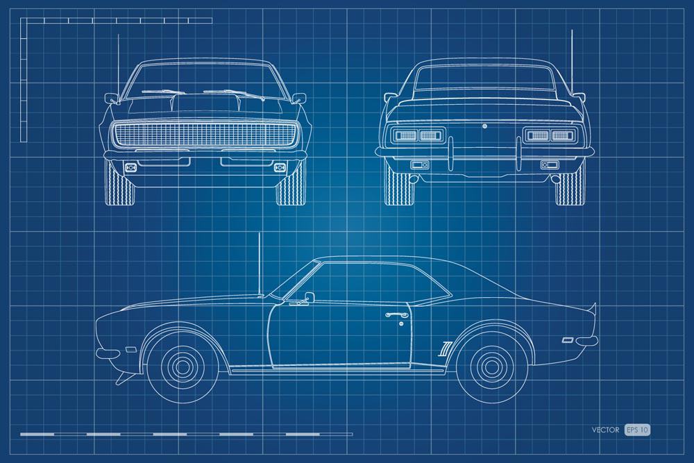 Muscle Car Blueprint Wall Mural