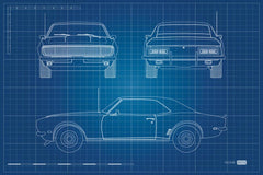Muscle Car Blueprint Wall Mural